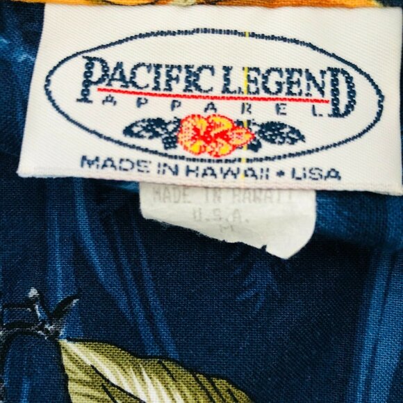 Hawaiian Shirt Mens M Motorcycles Hibiscus Short Sleeves Pacific Legend Blue - Picture 7 of 7